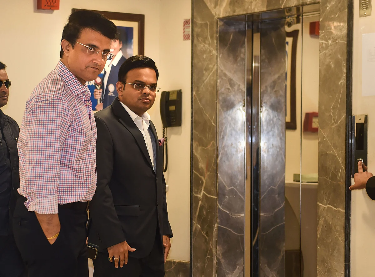 BCCI President Sourav Ganguly and BCCI Secretary Jai Shah arrive at the BCCI headquarters for a meeting with IPL franchise owners in Mumbai