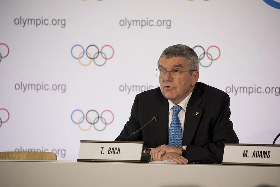 International Olympic Committee (IOC) president Thomas Bach speaks during a press conference in Olympic House after the closing of the IOC Executive Board Meeting in Lausanne, Switzerland, March 4, 2020.