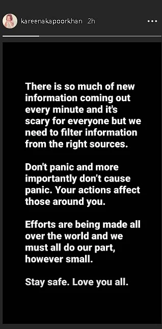 'Don't panic, don't cause panic': Kareena Kapoor shares message to raise awareness on coronavirus
