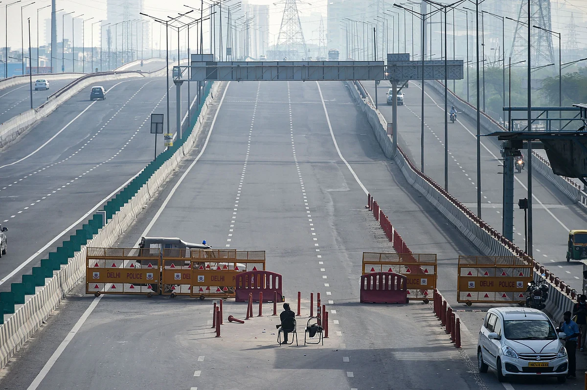 Barricades are seen on Delhi-Ghaziabad border after lockdown, in New Delhi, Monday, March 23, 2020.