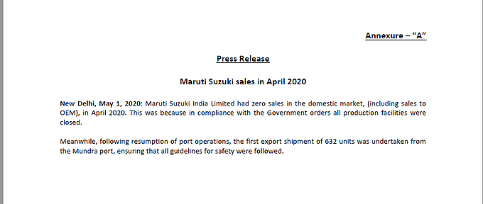 Maruti Suzuki announces zero sales for April citing lockdown