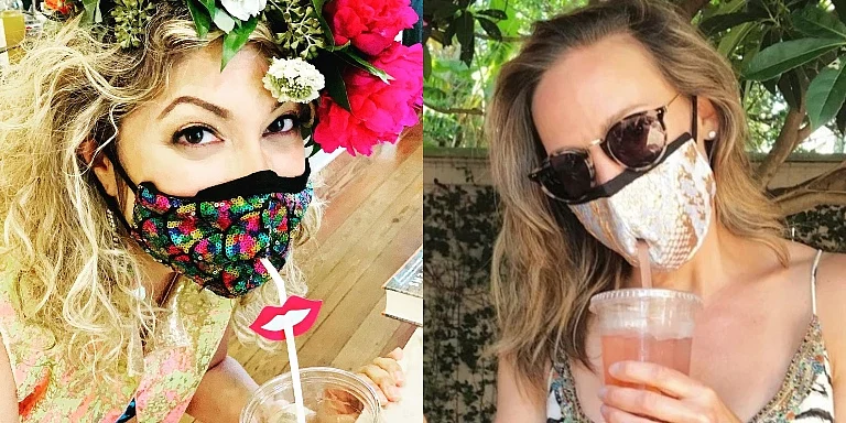 Straw hole in masks for cocktails