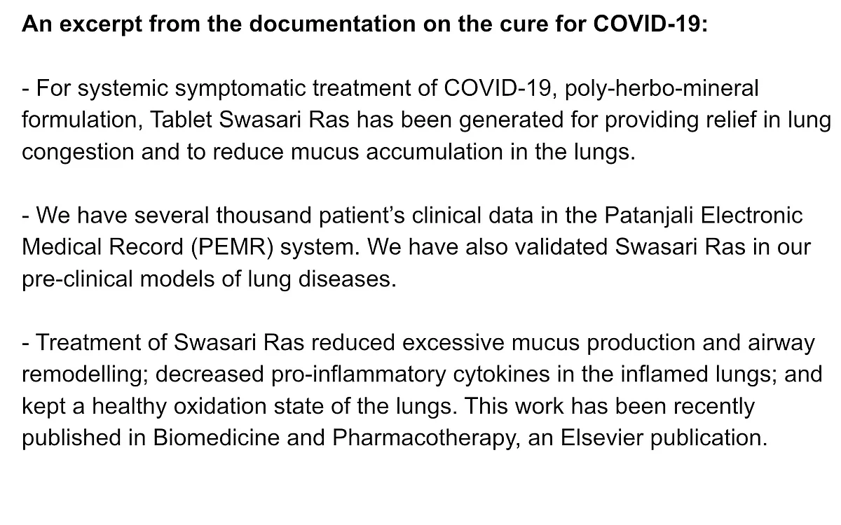 Clinical trials for Ayurvedic cure of COVID-19 are underway, says Patanjali’s Acharya Balkrishna