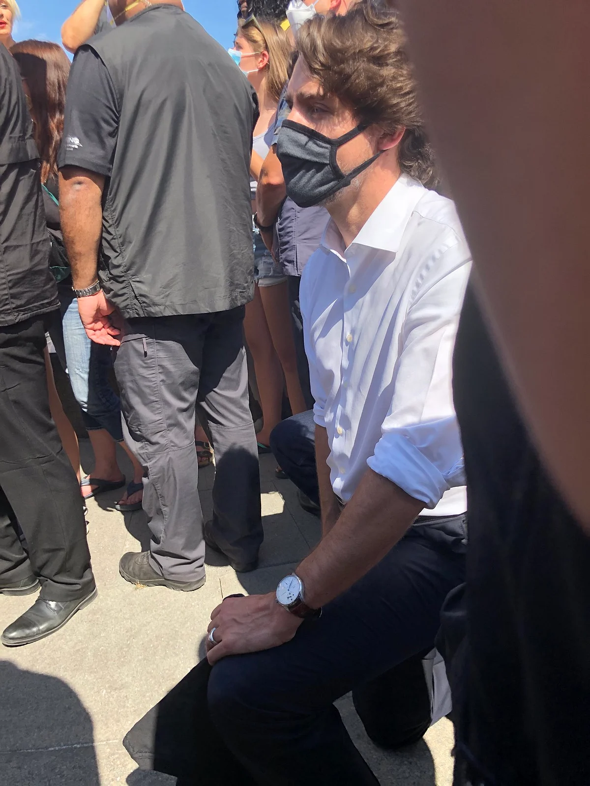 Canadian Prime Minister Justin Trudeau and his ministers take a knee in solidarity with the demonstrators who were marching against racism and police brutality in Ottawa.