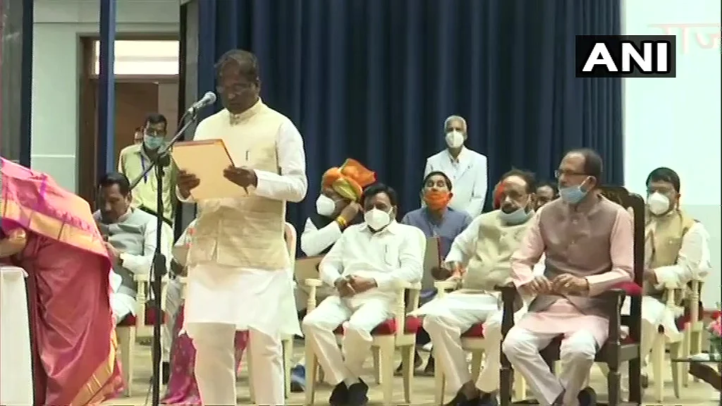 Prabhuram Choudhary take oath as Cabinet Ministers at Raj Bhawan in Bhopal.