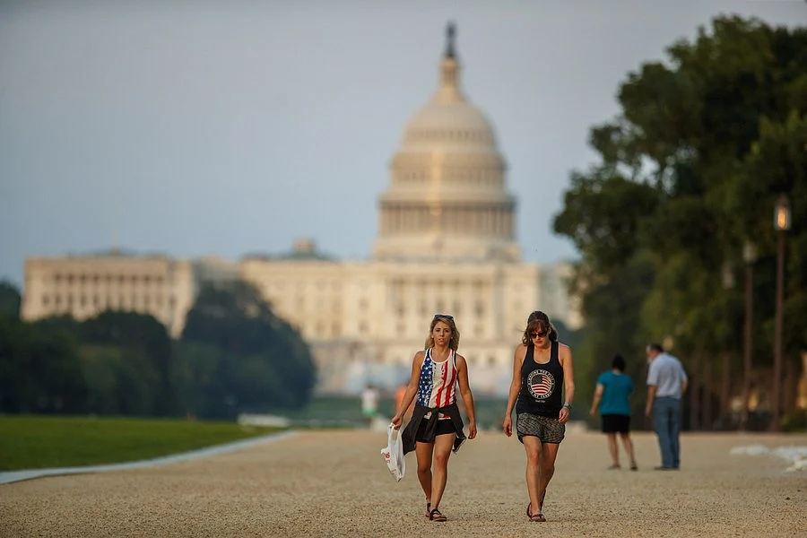 People tour the National Mall in Washington, D.C., the United States, July 19, 2020