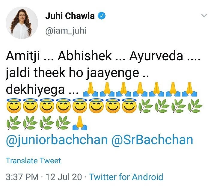 Juhi Chawla deletes tweet with 'Ayurveda' while wishing the Bachchans; later says not a typo