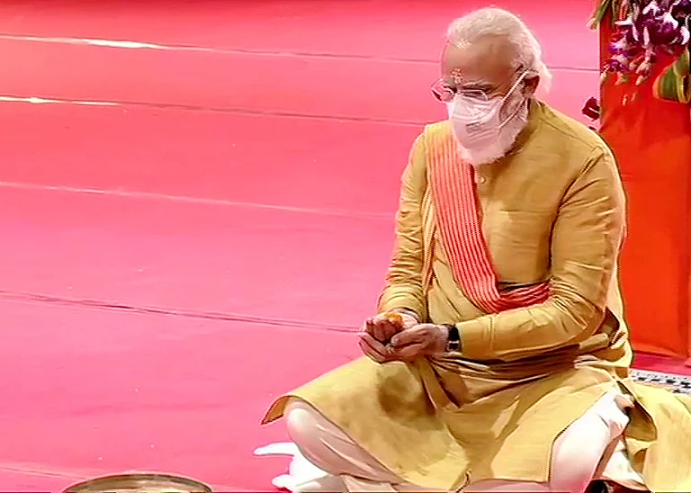 Prime Minister Narendra Modi performs Bhoomi Pujan, at Ram Janmabhoomi site in Ayodhya on Wednesday.