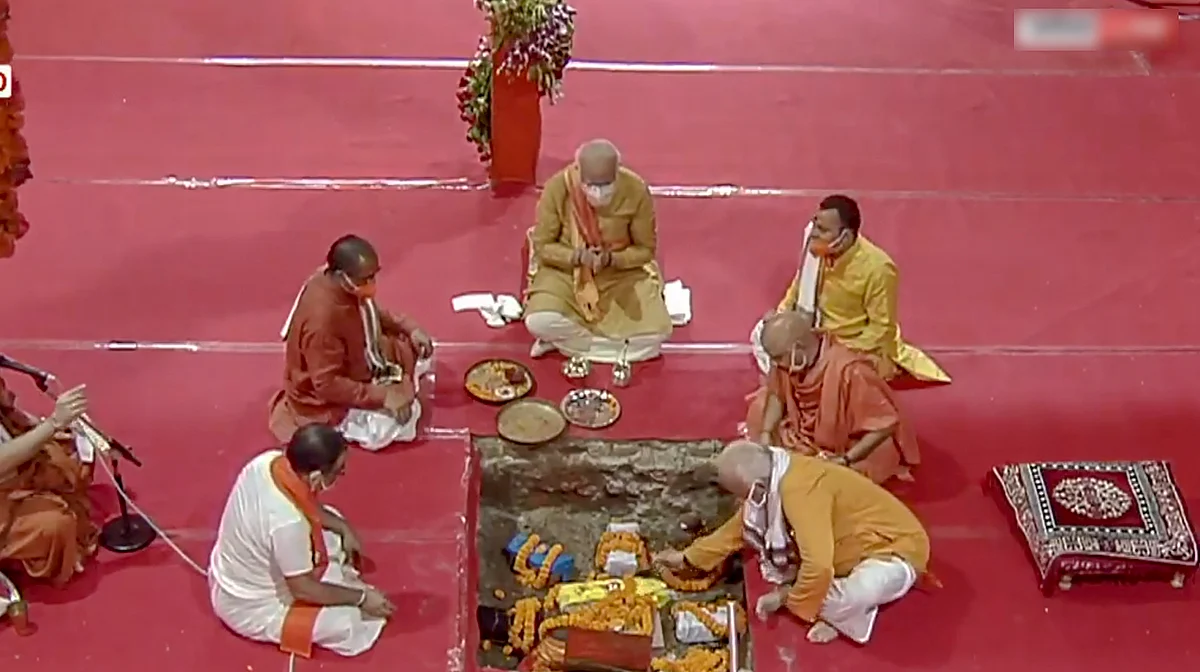Prime Minister Narendra Modi performs Bhoomi Pujan, at Ram Janmabhoomi site in Ayodhya on Wednesday.