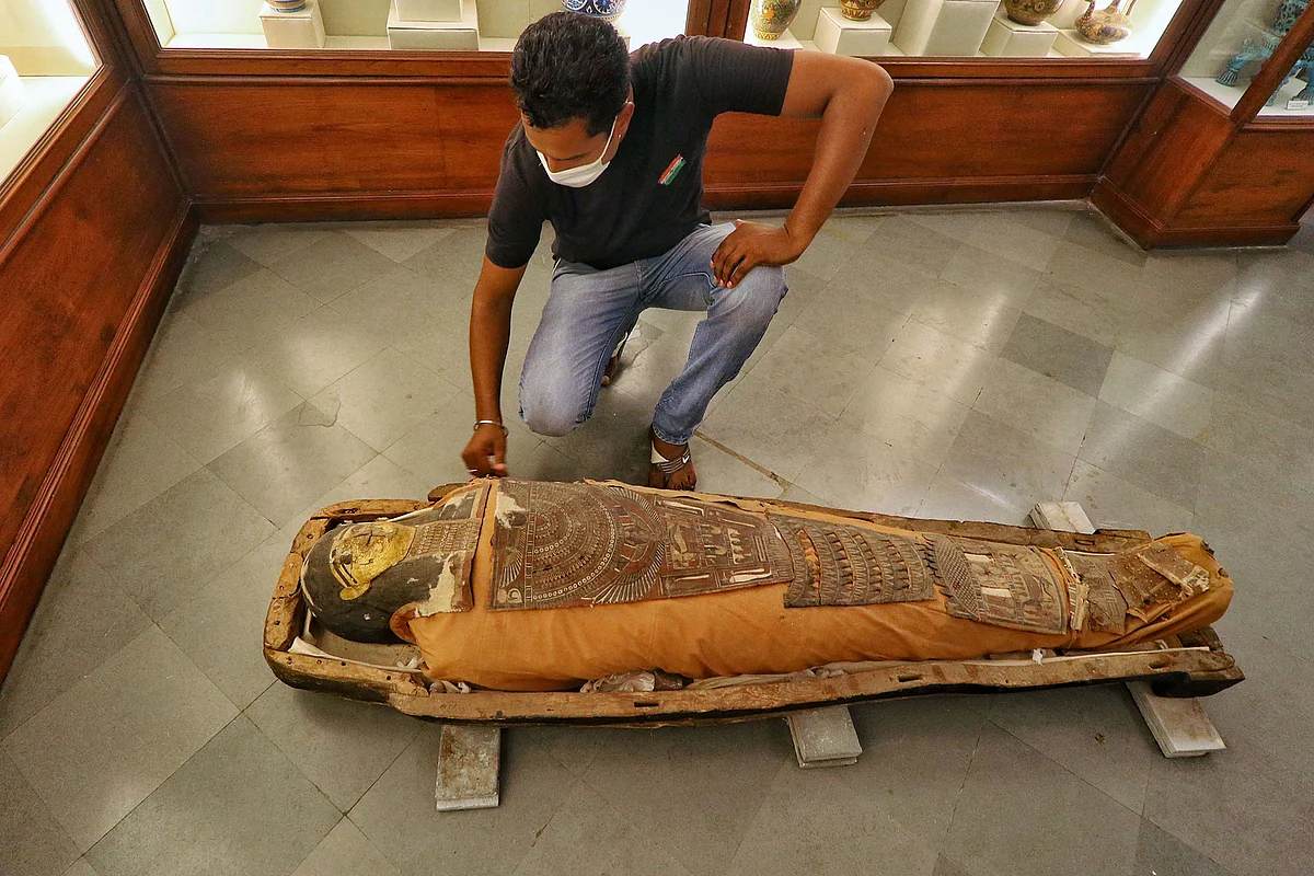 This Egyptian mummy has been taken out of its case in about 130 years