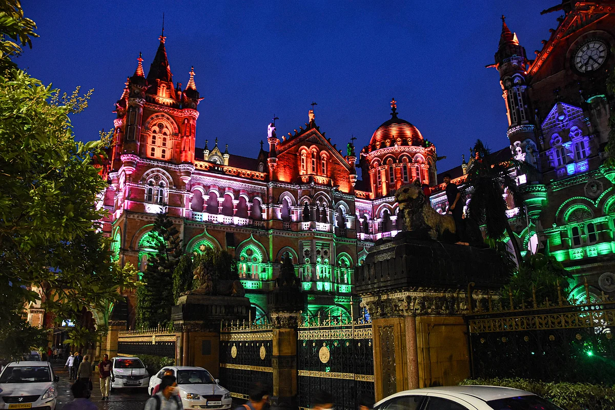 Mumbai: Chhatrapati Shivaji Maharaj Terminus lit up in tricolours ahead of the 74th Independence Day, in Mumbai, Thursday