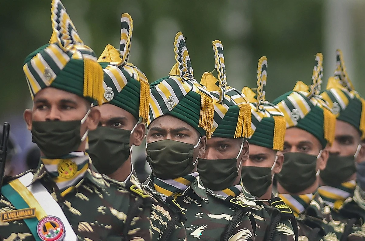 Chennai: Tamil Nadu Disaster Response Force (TNDRF) contingent march-past during the full-dress rehearsals for the 74th Independence Day celebrations, amid the ongoing COVID-19 pandemic, at state headquarters in Chennai, Thursday