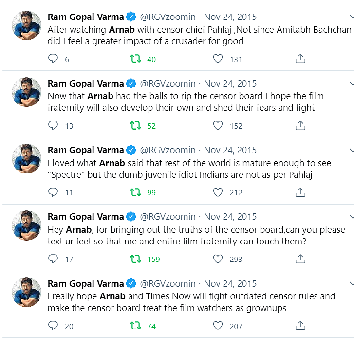 When Ram Gopal Varma wanted to 'kiss and make love' to Arnab Goswami who he called a 'News Prostitute'