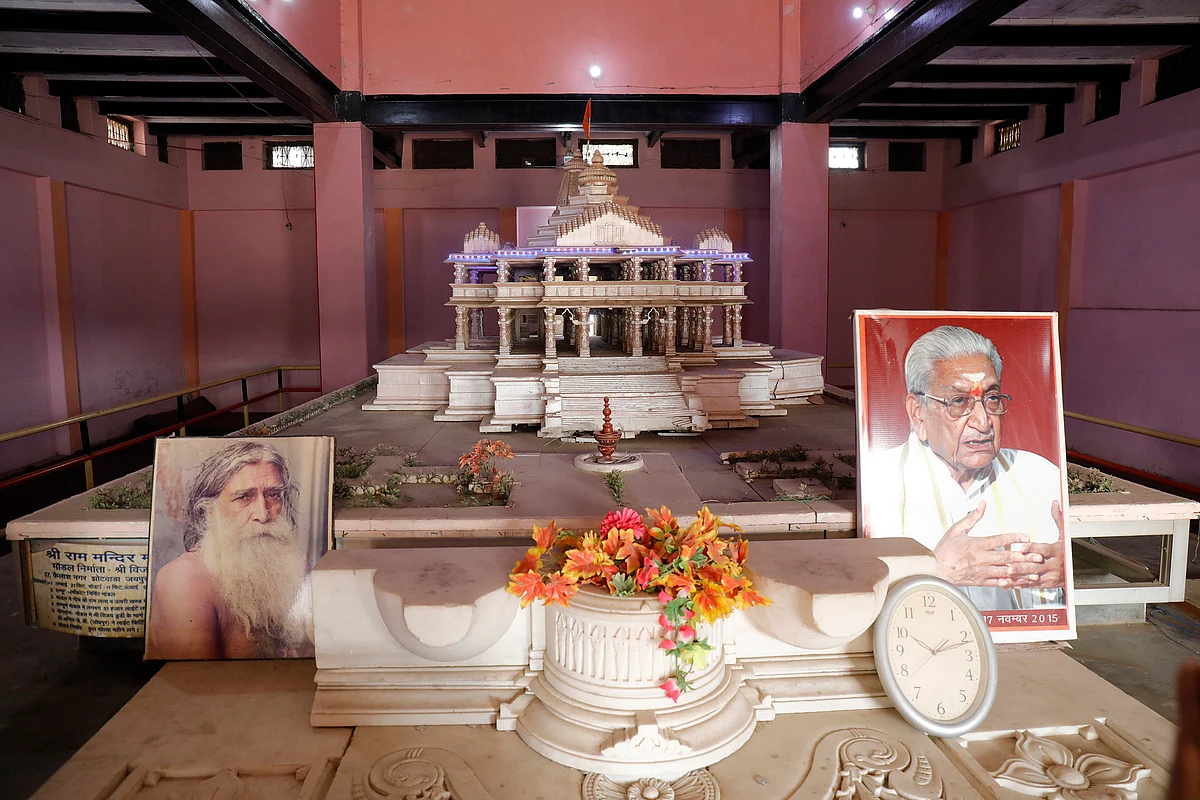 A view of the proposed old model of the Ram Temple kept at Karsewakpuram in Ayodhya