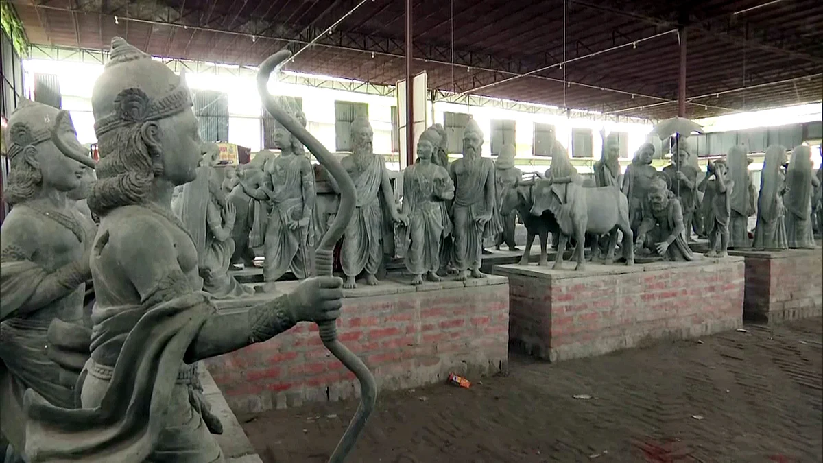 A view of the design of the statues at the Ram temple site, in Ayodhya