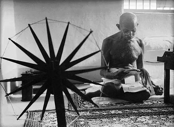 Mahatma Gandhi and his spinning wheel