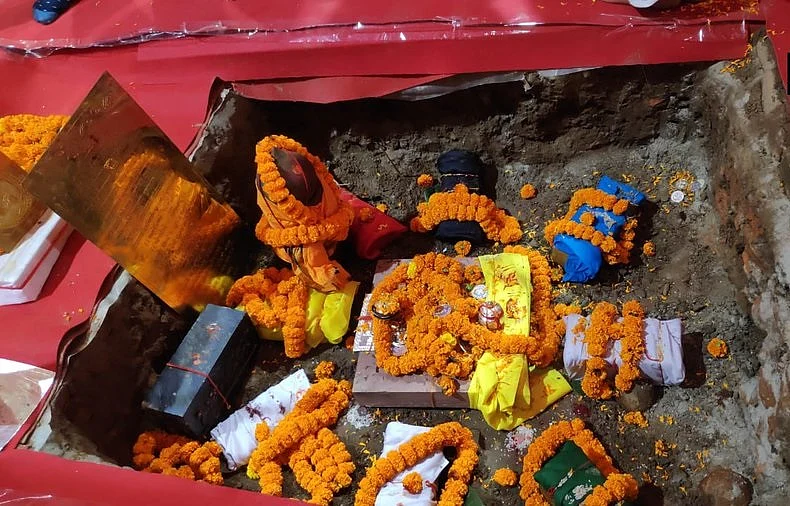 Bricks laid as part of 'Bhoomi Pujan' for RamTemple in Ayodhya.
Soil from more than 2000 pilgrimage sites and water from more than 100 rivers was brought for the rituals.