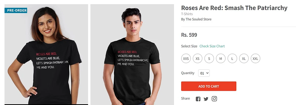 Here's where you can buy Rhea Chakraborty's 'Roses Are Red: Smash The Patriarchy' t-shirt online for Rs 600