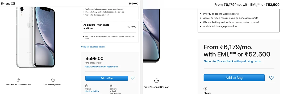 In USD is the cost of iPhone XR in the US market and in Rs is the price in the Indian market