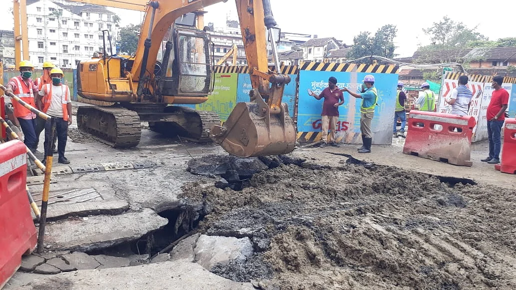 Watch: Pics and videos after road caved in Girgaon near Mumbai Metro 3 project work site