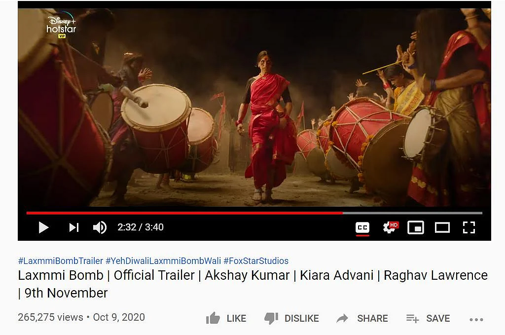 Laxmmi Bomb Trailer: Makers hide number of 'Likes', 'Dislikes' on YouTube for Akshay Kumar's film