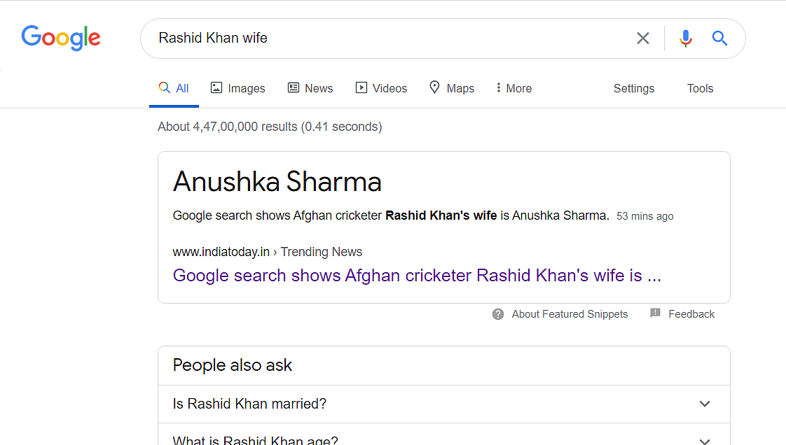 Why Google thinks Anushka Sharma is Rashid Khan's wife