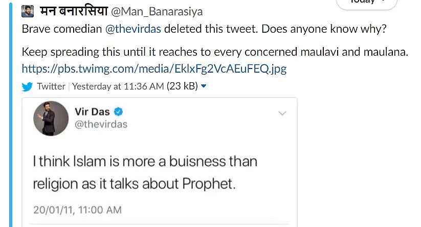 Vir Das rips apart troll who morphed and posted comedian's 'old tweet' on Islam