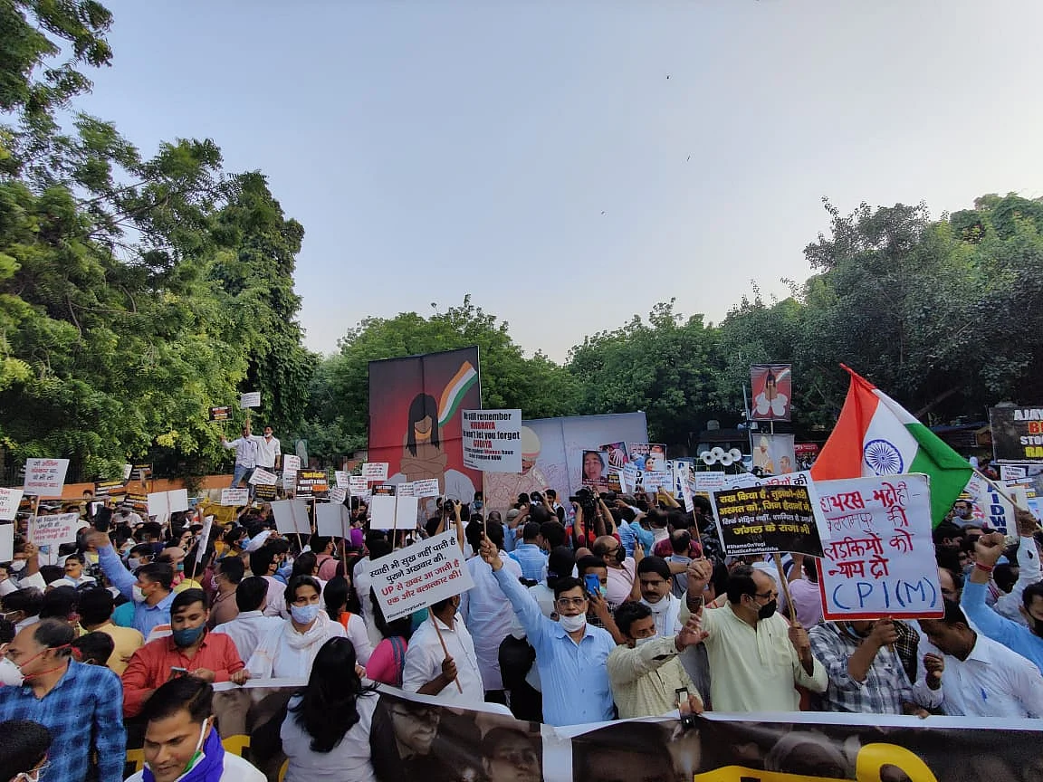 AAP also participated in a protest against Hathras incident, at Jantar Mantar.