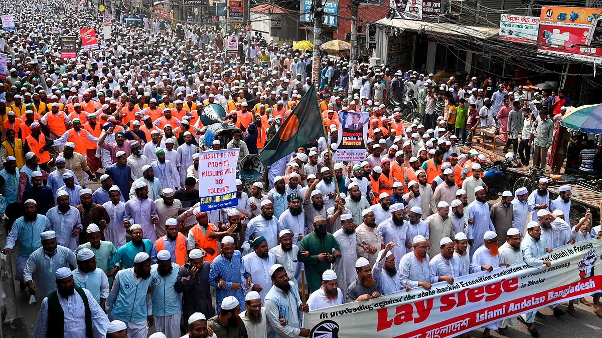 A protest march calling for the boycott of French products in Dhaka