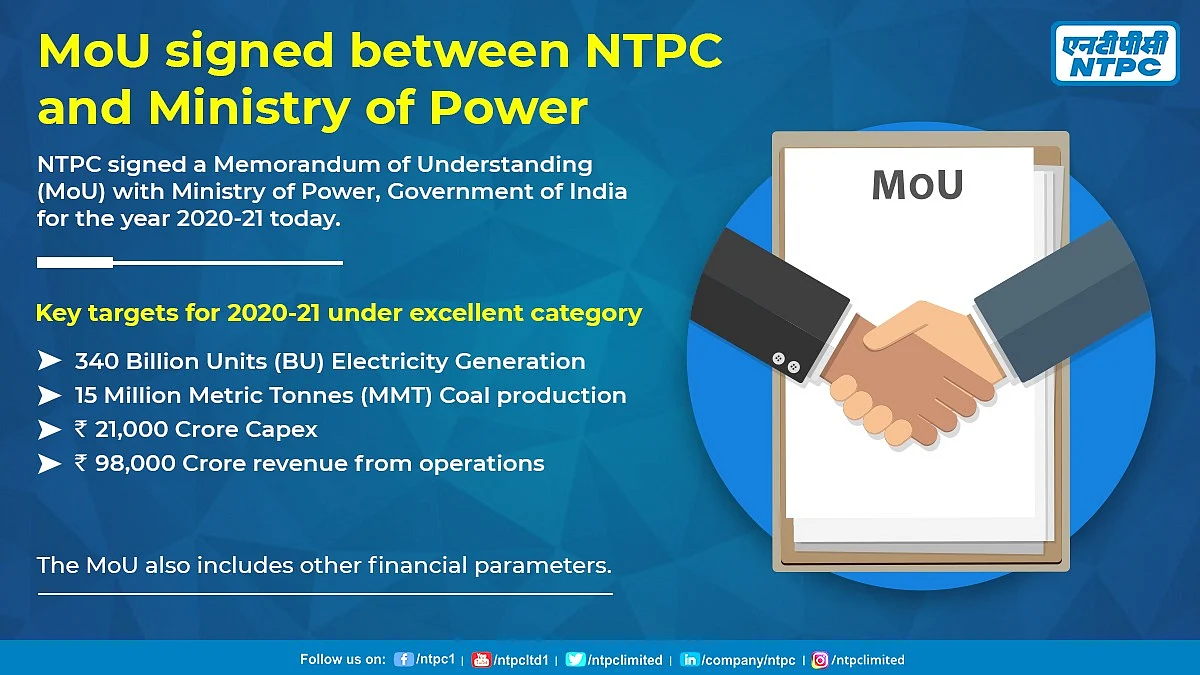 NTPC signs Memorandum of Understanding with govt; targets Rs 98,000 crore revenue from operations for FY21