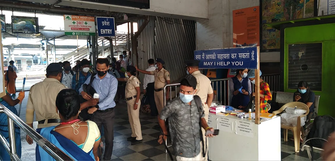 Authorities screening passengers at Borivali station.