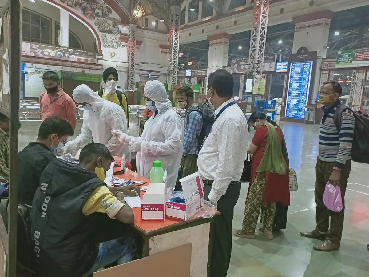 Authorities screening and testing passengers at CSMT.