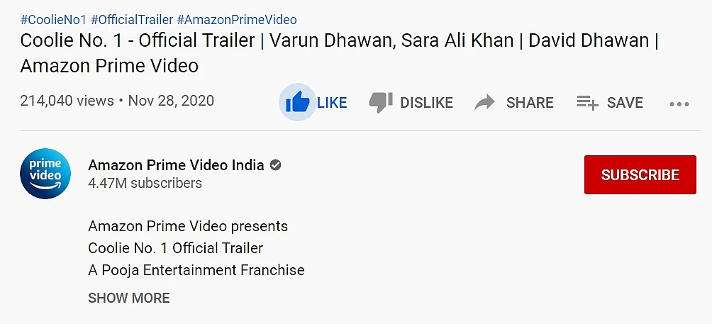 Coolie No. 1 Trailer: Makers hide the number of 'likes', 'dislikes' on YouTube for Varun Dhawan-Sara Ali Khan starrer