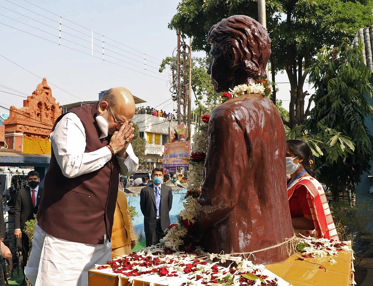 Union Home Minister Amit Shah pays tribute to Khudiram Bose, an epitome of valour and courage, who at a very young age sacrificed himself for the cause of Indias Independence, in Kolkata on Saturday.
