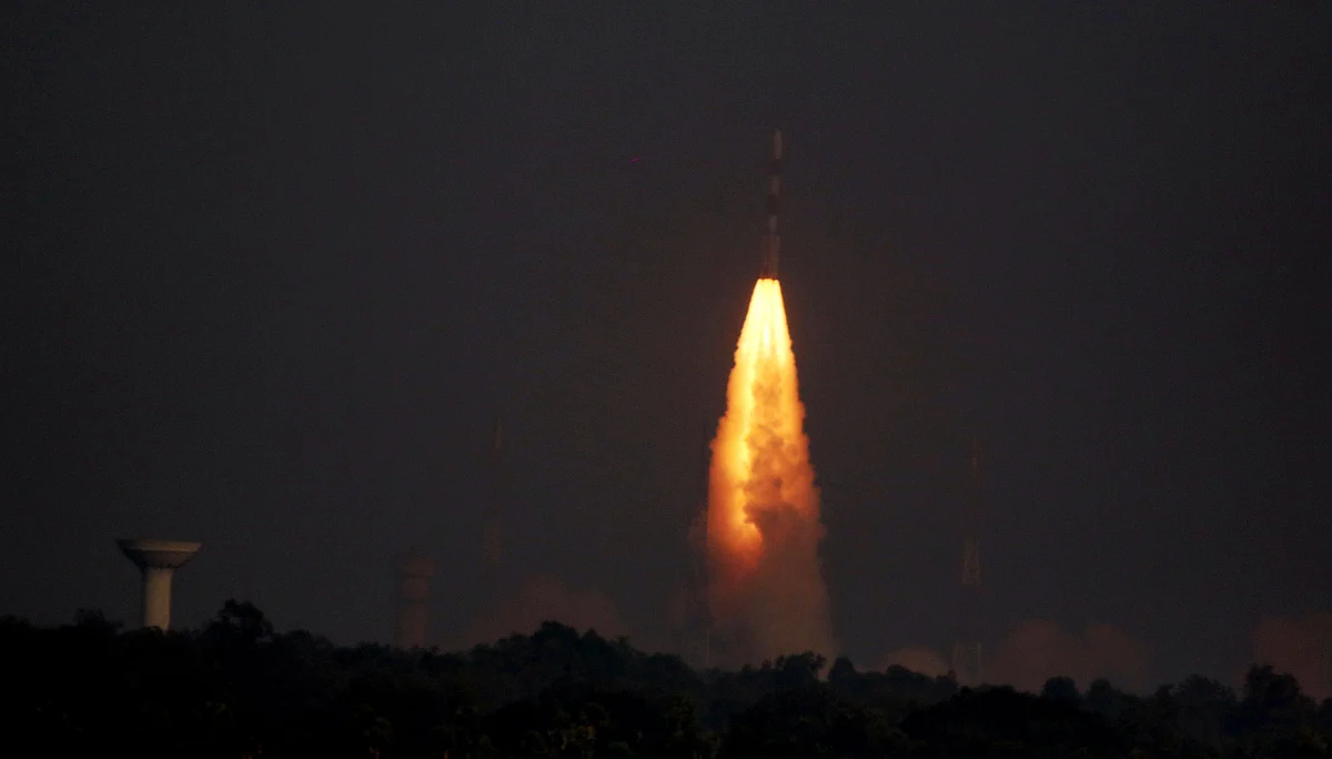 In Pics: PSLV rocket lifts-off with India's 42nd communication satellite CMS-01