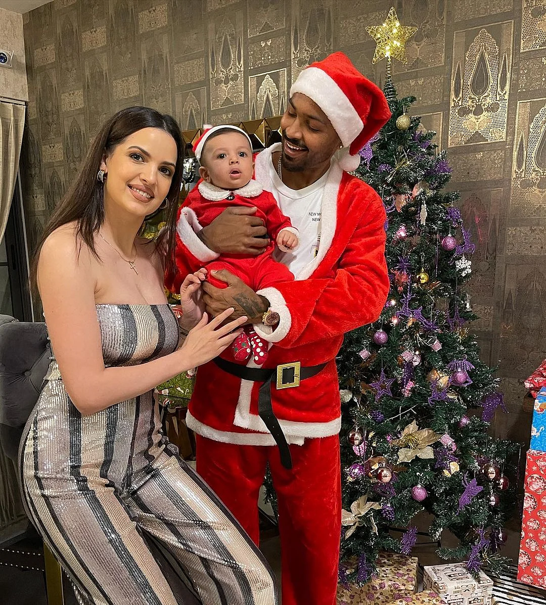 In Pics: Hardik Pandya turns Santa for baby boy Agastya’s first Christmas