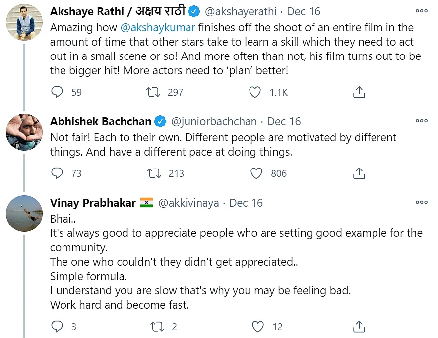 Abhishek Bachchan claps back at a Twitter user who called him ‘slow’ in comparison to Akshay Kumar
