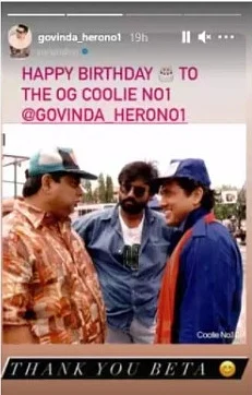 Govinda reposts pic with director David Dhawan as he responds to Varun's birthday wish
