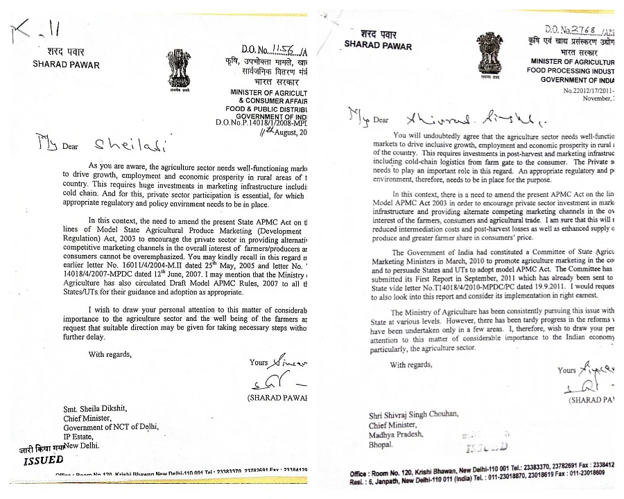 Sharad Pawar's letter to Sheila Dixit and Shivraj Singh Chouhan