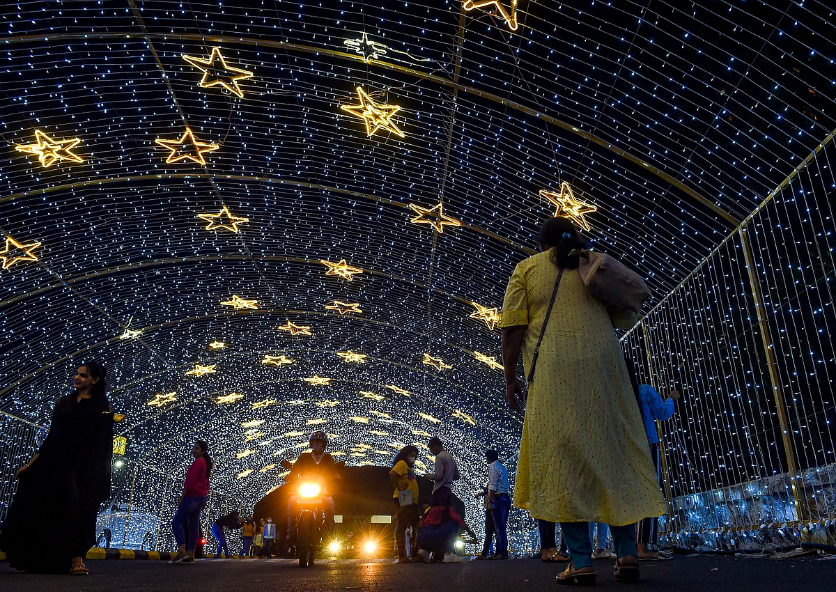 Mumbai: Lightings outside a mall, on the eve of the New Year 2021, in Mumbai, Thursday, Dec. 31, 2020.