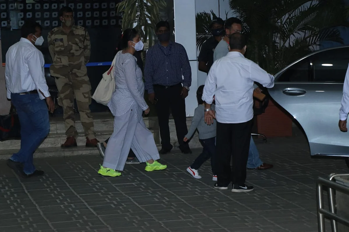 In Pics: Taimur twins with father Saif Ali Khan as they arrive back in the bay from Himachal