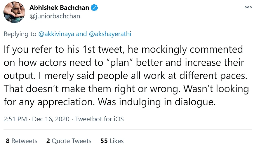 Abhishek Bachchan claps back at a Twitter user who called him ‘slow’ in comparison to Akshay Kumar