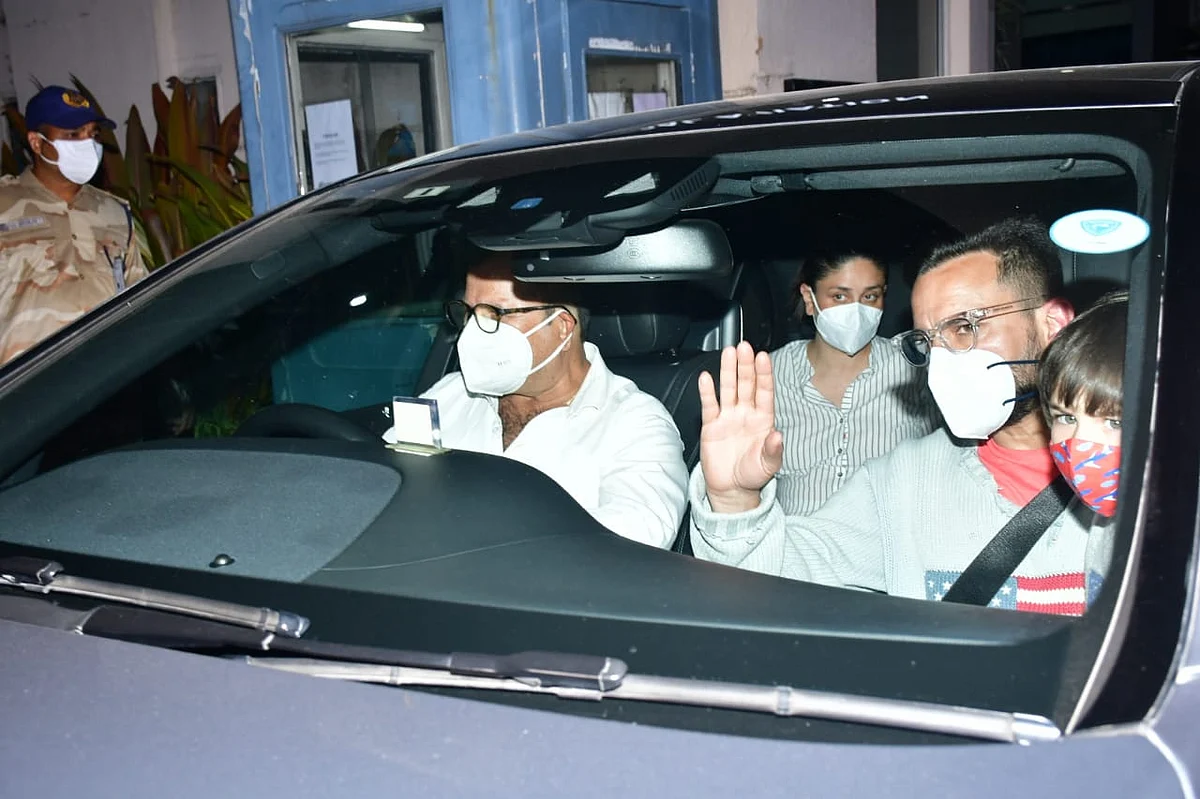 In Pics: Taimur twins with father Saif Ali Khan as they arrive back in the bay from Himachal