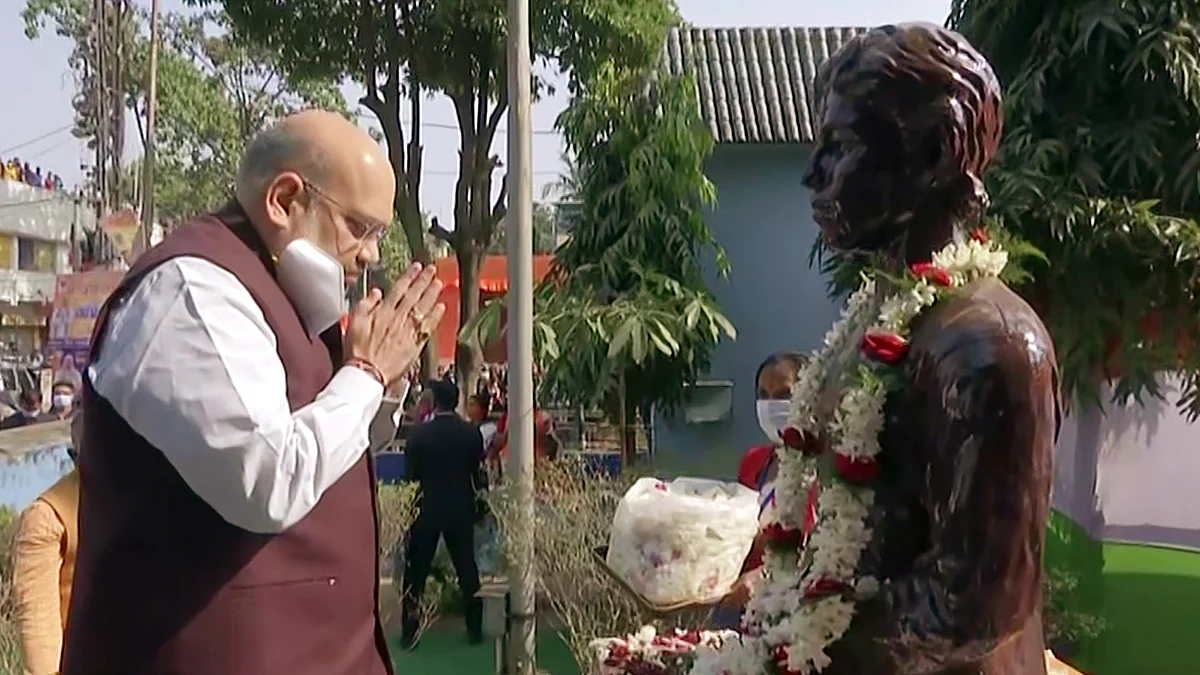 Union Home Minister Amit Shah pays tribute to Khudiram Bose, an epitome of valour and courage, who at a very young age sacrificed himself for the cause of Indias Independence, in Kolkata on Saturday.