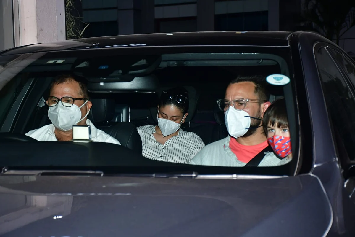 In Pics: Taimur twins with father Saif Ali Khan as they arrive back in the bay from Himachal