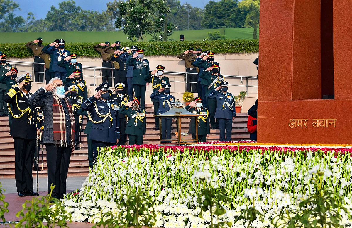 Prime Minister Narendra Modi pays tribute at the National War Memorial