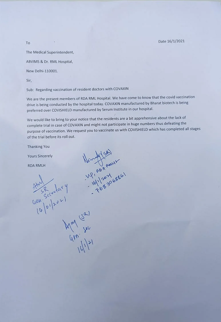 COVID-19 Vaccination: Resident doctors at Delhi's RML hospital demand 'Covishield', not 'Covaxin'; cite 'lack of complete trial' data