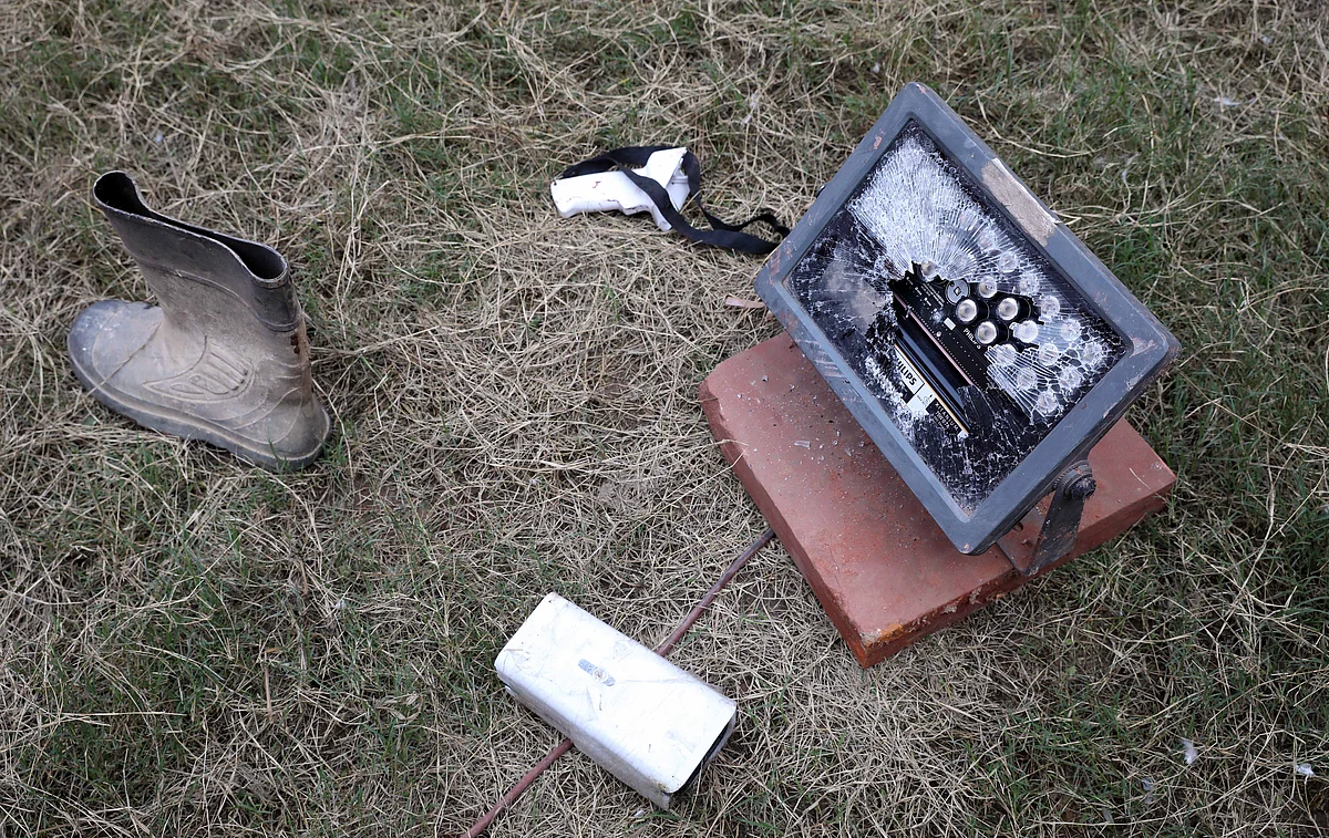 Damaged CCTV Camera and Lights seen at the Red Fort