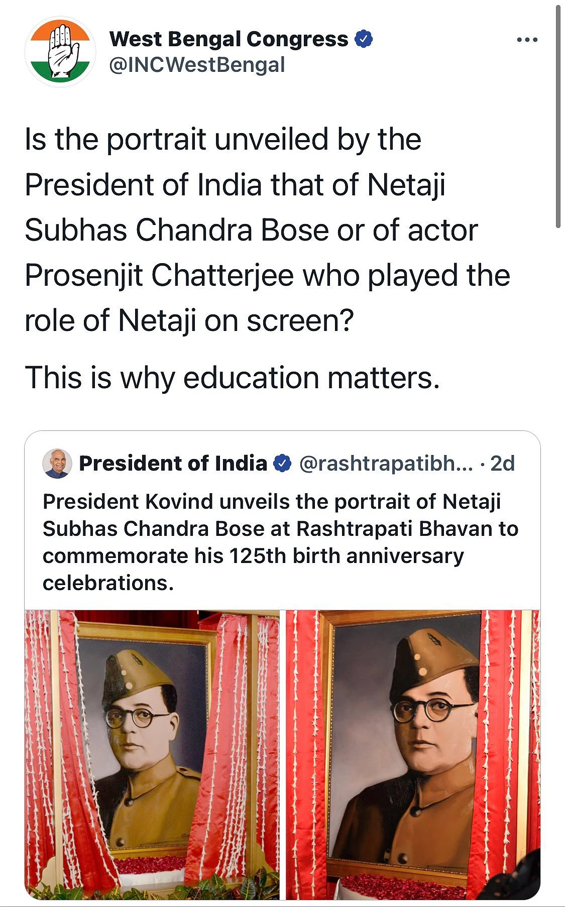 'Is that Netaji or...?' Twitter debates as President Kovind unveils new portrait of Subhas Chandra Bose