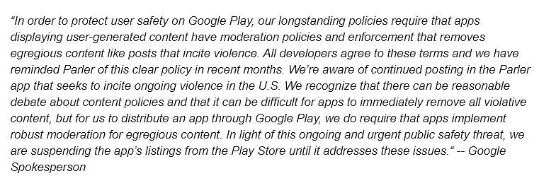 Google removes 'Parler' social network app from Play Store over incitement to US Capitol violence